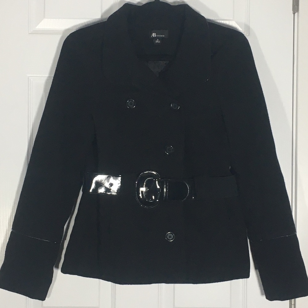 AB Studio - Black Pea Coat - Stretch Belt